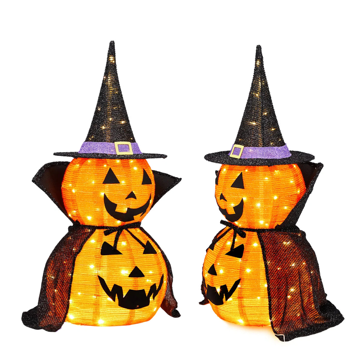 2Packs 3FT Halloween Collapsible Lighted Pumpkin Decoration, 176 LED Pop-Up Pumpkin Lamp with Cape - view 3