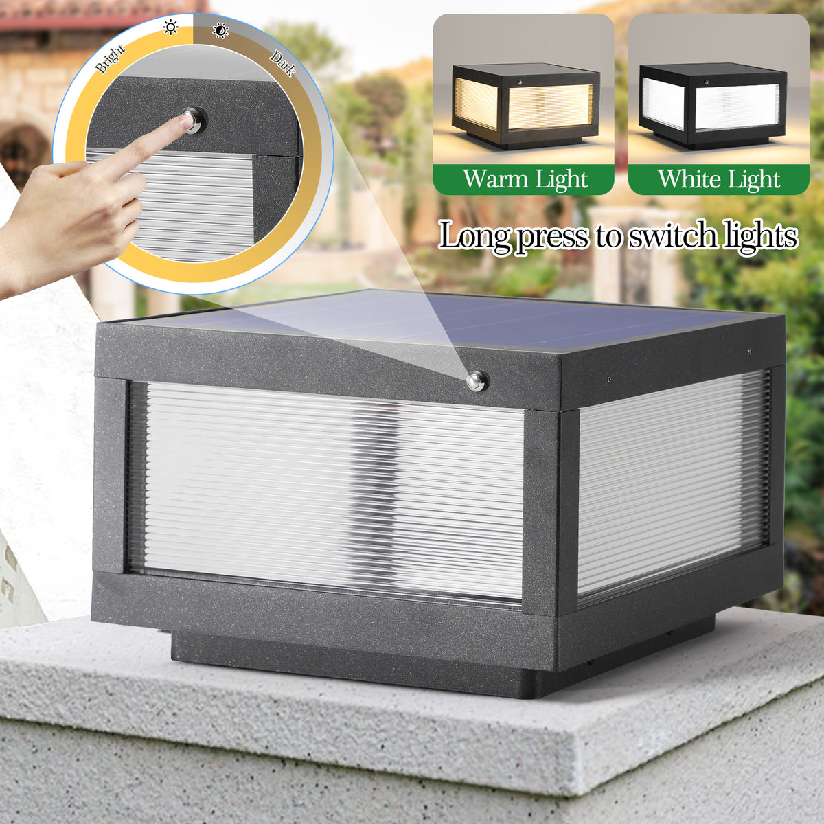 12inch Black Solar Powered LED Post Cap Light, Modern Outdoor LED Fence Light For Pathways, Decks, And Patios1-Pack - view 7