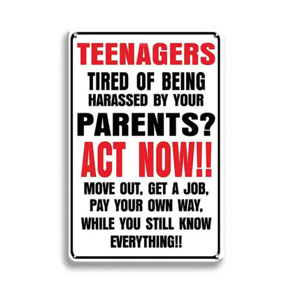 Funny Teenager Bored With Parents Metal Aluminum Sign Vintage Wall Decor For Man Cave Office Garage Bar 8x12 Inches