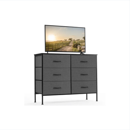 Dresser For Bedroom 6 Drawers Wide Fabric Storage Units Chest Of Drawers For Bedroom With Metal Frame And Wooden Top - view 2