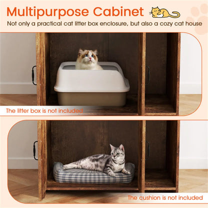 Wooden Hidden Cat Litter Box Enclosure with Storage Shelves Anti-Toppling Design Industrial Style Brown - view 4