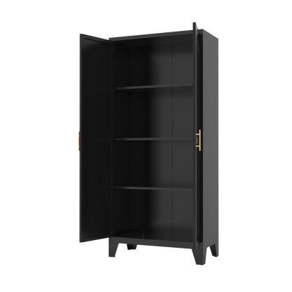 71'' 2 Shapely Doors Cabinet, Metal Storage Cabinet With Doors And Adjustable Shelves, For Bedroom, Living Room - view 5