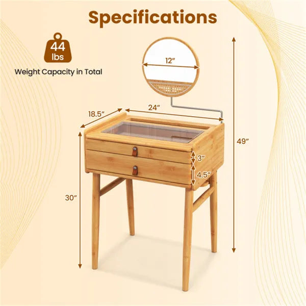 Bamboo Vanity with Mirror and 2 Storage Drawers - view 8