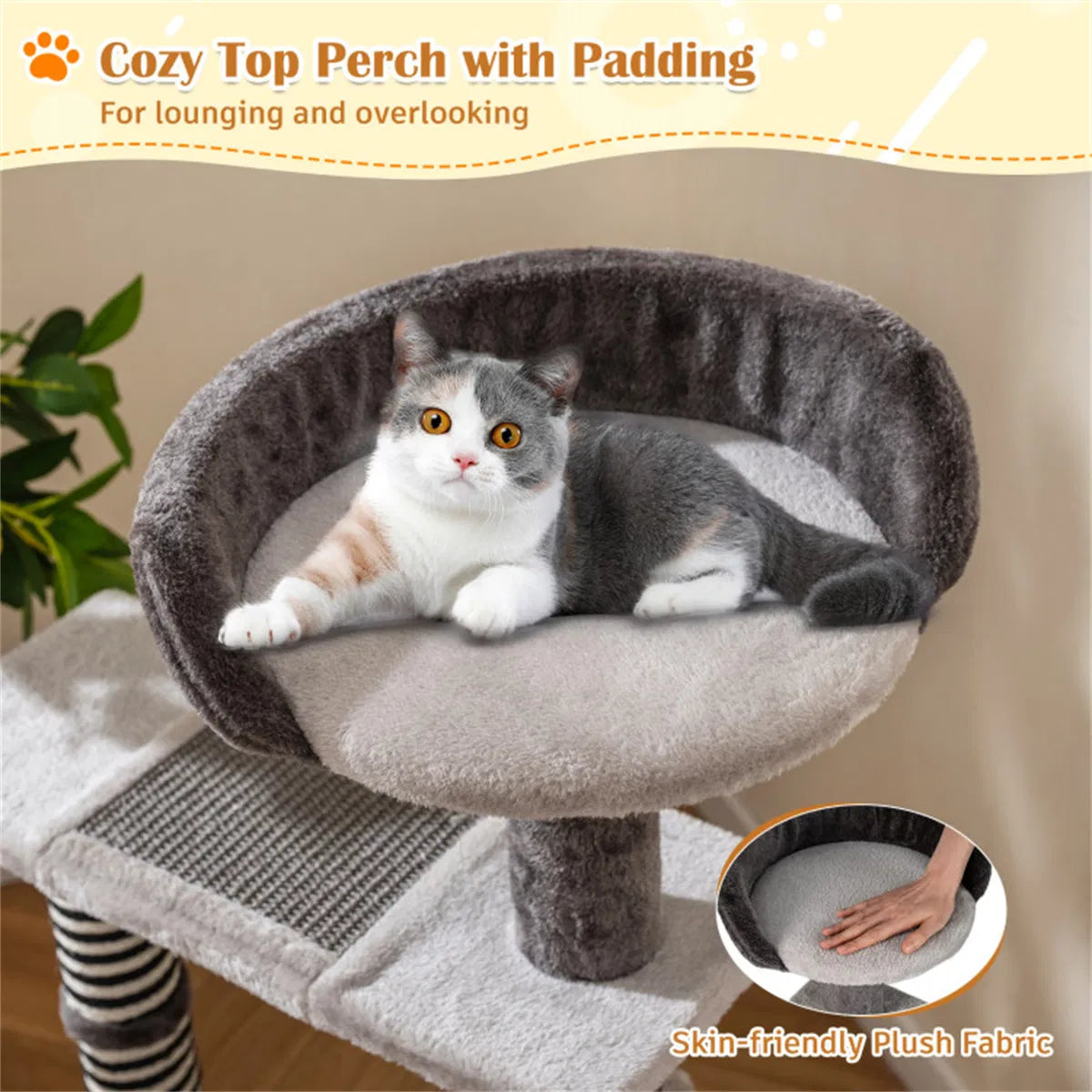 37" tall Cat Stairs with Scratching Mats - 3-Tier Perches, Spring Ball & Dangling Toys for Cats - view 7