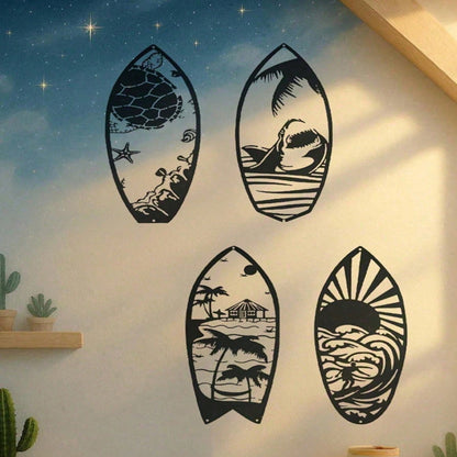 4 Piece Metal Surfboard Wall Art Coastal Beach House Decor Modern Sculpture For Living Room Bedroom Kitchen Gift - view 4