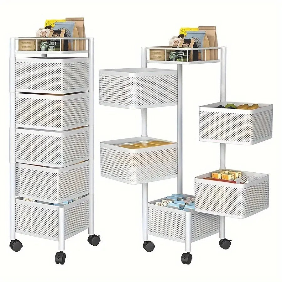 Rotating Kitchen Storage Shelf 5 Tier, Metal Fruit Vegetable Storage Basket Multi-Layer Vegetable Rack Storage Trolley - view 5