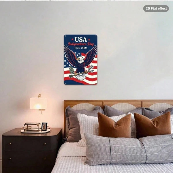 American 1776-2026 Independence Day Aluminum Tin Sign, Bald Eagle & Flag Wall Art, Art