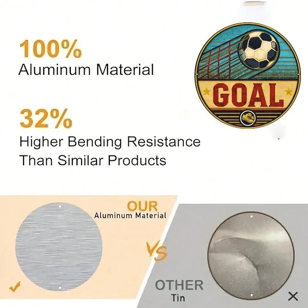 1pc Retro Soccer Goal Aluminum Sign, Retro Soccer Goal Aluminum Sign, Goal Aluminum Sign, 2D Flat Round Metal Plate - view 5