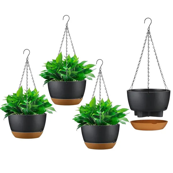 4Pcs 9.64In Diameter Hanging Planter With Drainage Holes Removable Self-Watering Tray Plastic Hanging Flower Plant Pots - view 3