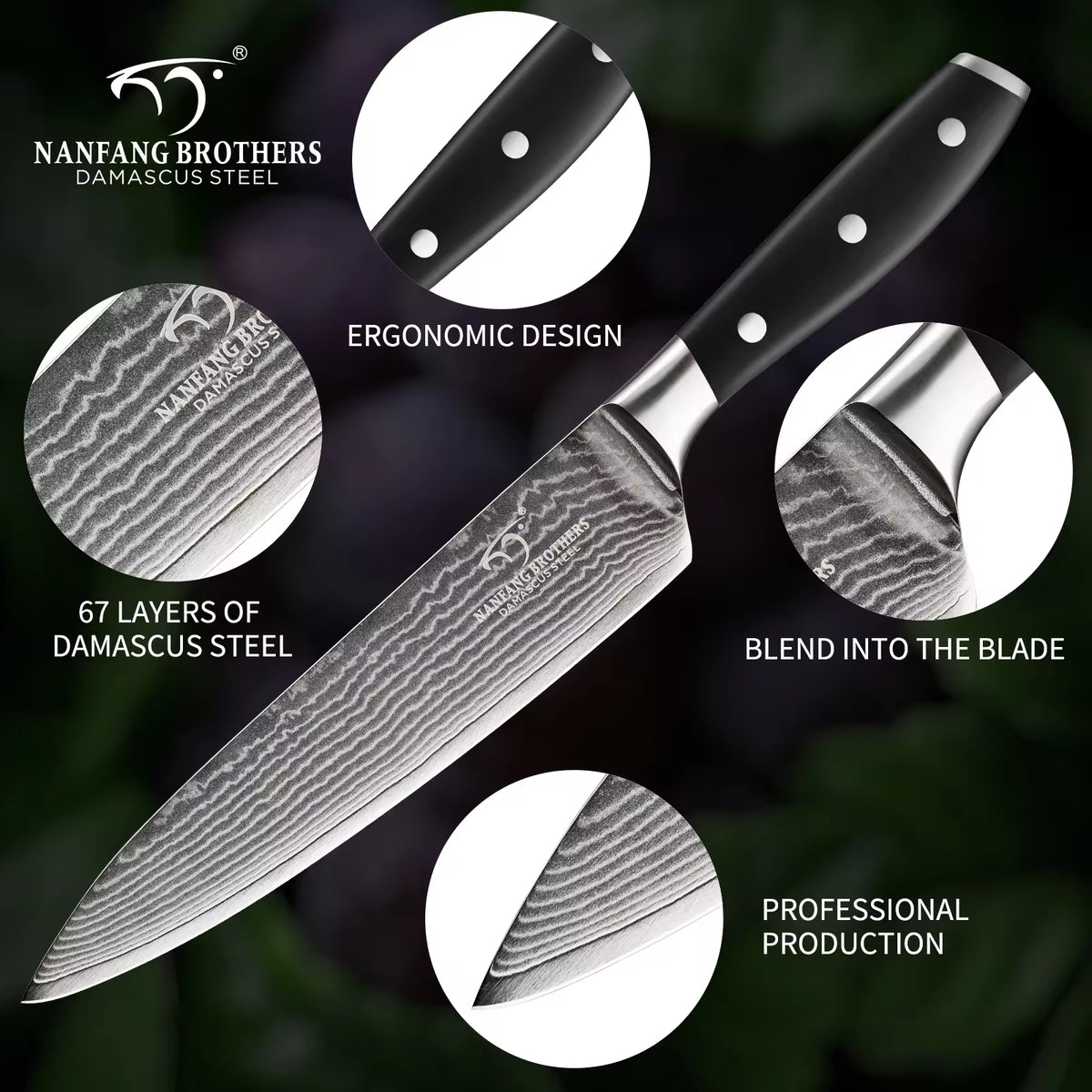 In Stock 8-inch Premium Damascus Steel 67-layer Kitchen Chef Sashimi Knife With ABS Handle, Three Rivets, Gift Box - view 5