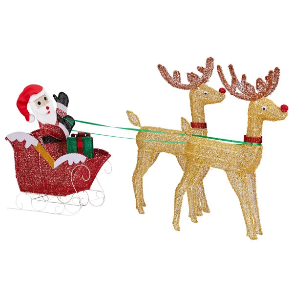 Lighted Reindeer Pulling Sleigh Christmas Decorations, Pre-lit Holiday Decor With270Warm White LEDfor Xmas Outdoor - view 5