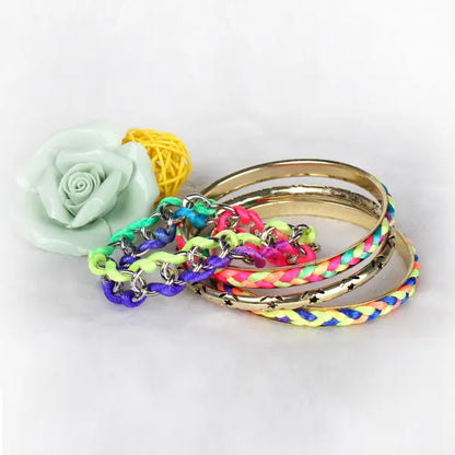 4Pcs Colorful Woven Burnished Gold Bracelets Set - view 2