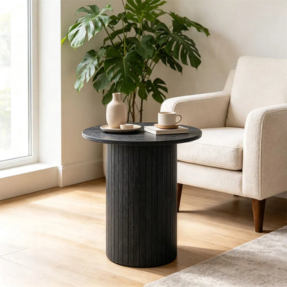 Minimalist Round Pedestal Side Table, Space-Saving Stable Nightstand with Rounded Edges & Anti-Slip Pads - view 3