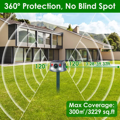 Ultrasonic Solar Animal Repeller Outdoor Mole Snake Squirrel Repellent Waterproof Bird Deer Dog Cat Deterrent With - view 3
