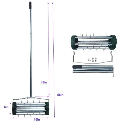 Heavy Duty Rotary Push Lawn Aerator With 3-Piece Long Steel Handle Spike Tine Design For Soil Aeration And Grass - view 5