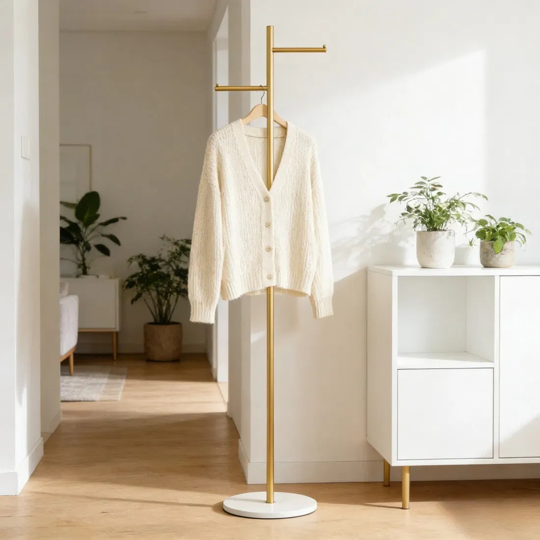 Clothing Rack, Golden Metal Freestanding Heavy Duty Clothes Rack with Marble Base - view 3