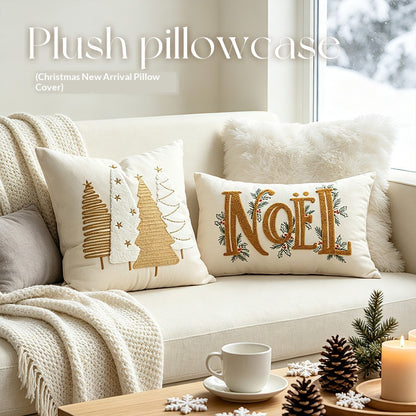 Christmas Pillow Cover, Letter-embroidered Cushion, Christmas Tree Pillow Cover