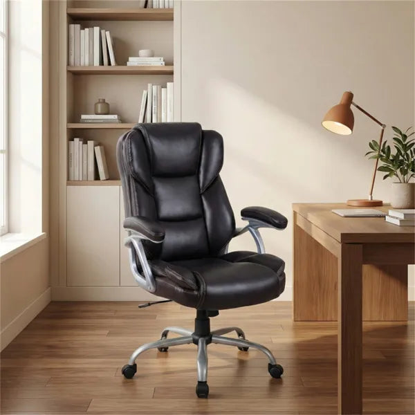 Ergonomic Executive Office Chair With Contoured Backrest, Adjustable Height & Recline For Home Office-Brown - view 4