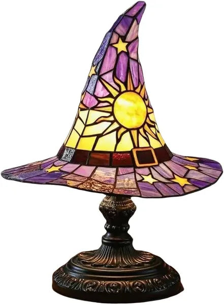 Handmade Gothic Witch Hat Night Light –Witch Hat Lamp Stained Glass LED Lamp, Spooky Halloween Decor - view 4