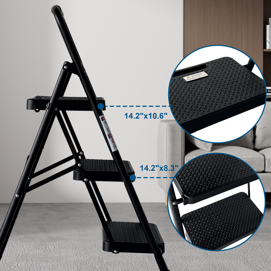 3 Step Ladder, Folding Step Stool With Wide Anti-Slip Pedal, Sturdy Steel Ladder, Lightweight, Portable Steel Step Stool - view 9