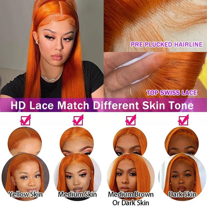 13x4 Straight Human Hair Lace Front Wig Ginger Yellow Density - view 2