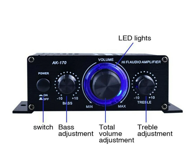 400W 12V 2 Channel Powerful Stereo Audio Power Amplifier HiFi Bass Amp Car Home - view 4