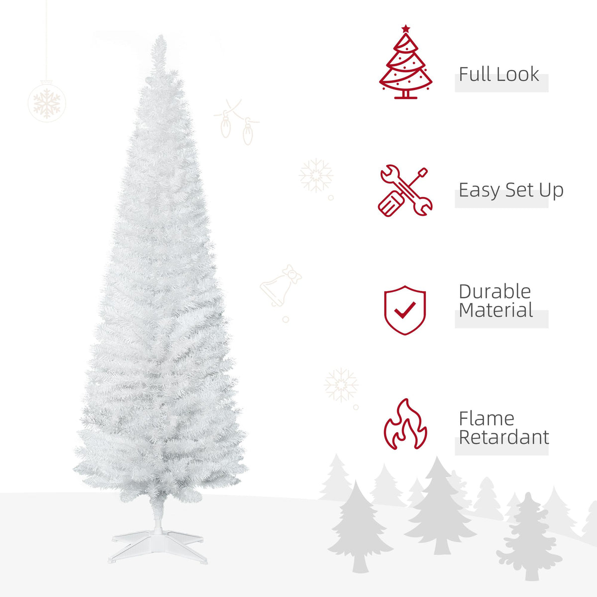 6 FT Christmas Tree Classic Tree Holiday Indoor Decoration, With Stable Plastic Base, White - view 5