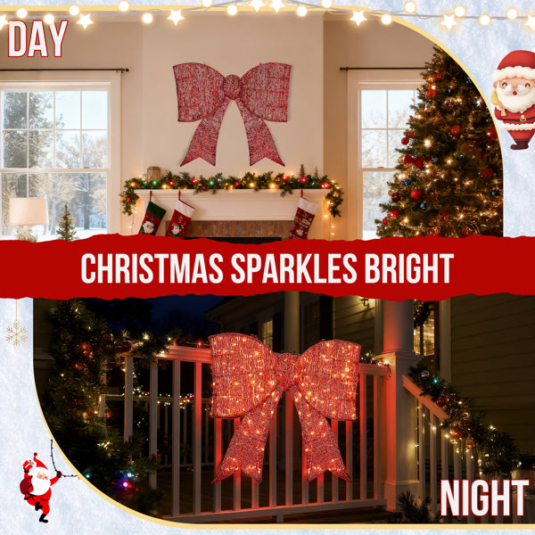 Pre-lit Outdoor Giant Bowknot Christmas Decoration, Lighted Metal Frame With 124 Warm White LED Lights - view 7