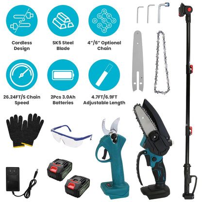 4-in-1 Pole Pruning Shears, Electric Pruning Shears & Pole Saws For Tree Trimming With 7 Adjustable Head Angles