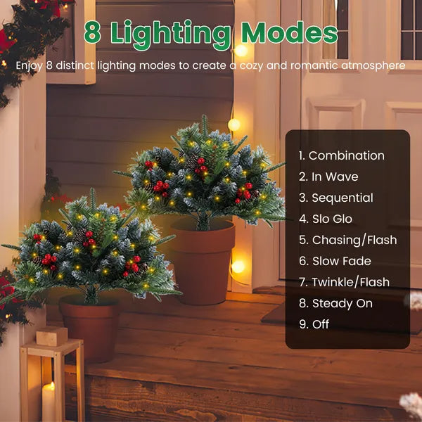 2Pcs Christmas Tree Urn Filler With Light Artificial Lighted Xmas Trees Light With Cones Berries Holiday Planter Filler - view 8