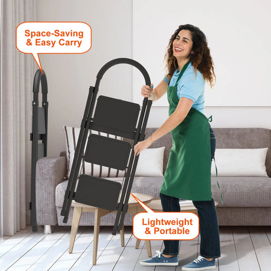 3-Step Folding Ladder, 330lbs Load Capacity, Lightweight 6.94lbs With 1.57in Folding Width - view 2
