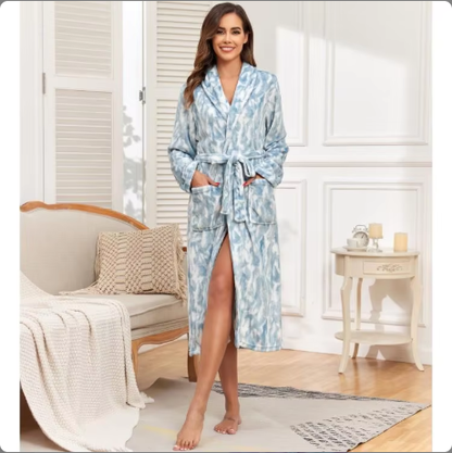 Local Stock Plush Oversize Winter Soft Warm Long Flannel Bathrobe With Hooded Women Thick Night Fleece Bath Robes - view 9