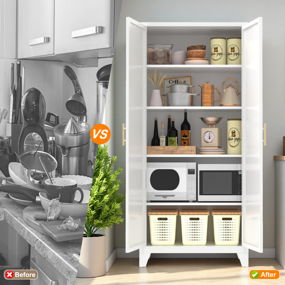 71'' 2 Shapely Doors Cabinet, Metal Storage Cabinet With Doors And Adjustable Shelves, For Bedroom, Living Room - view 10