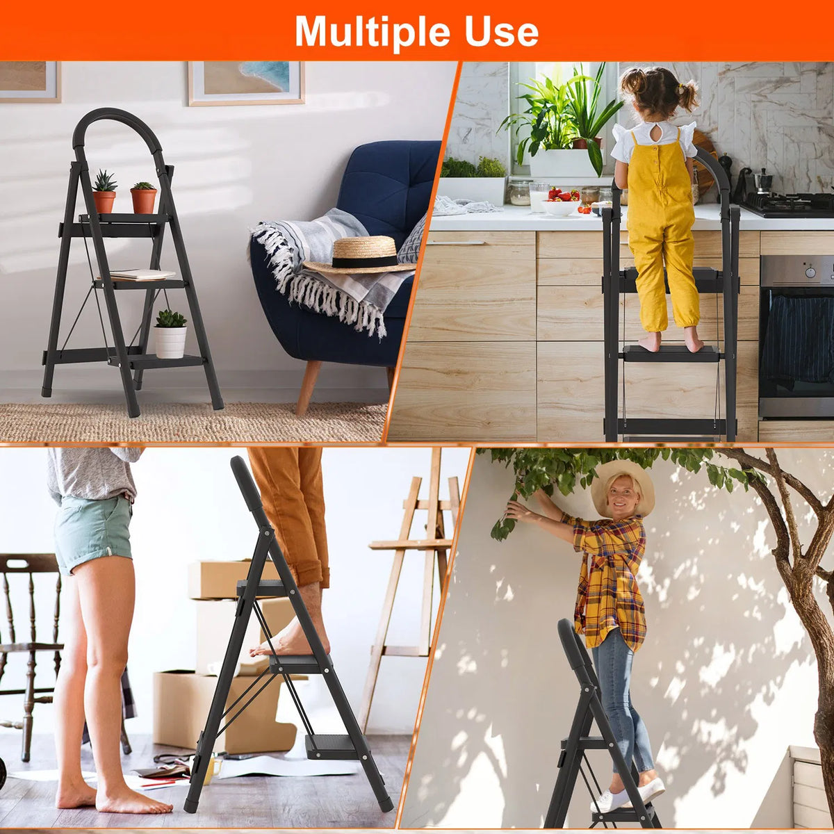 3-Step Folding Ladder, 330lbs Load Capacity, Lightweight 6.94lbs With 1.57in Folding Width - view 9