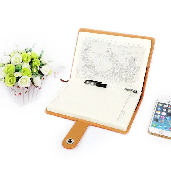 PU Leather Cover Notebook Memopad With Calendar World Map And Silk Ribbon - view 2