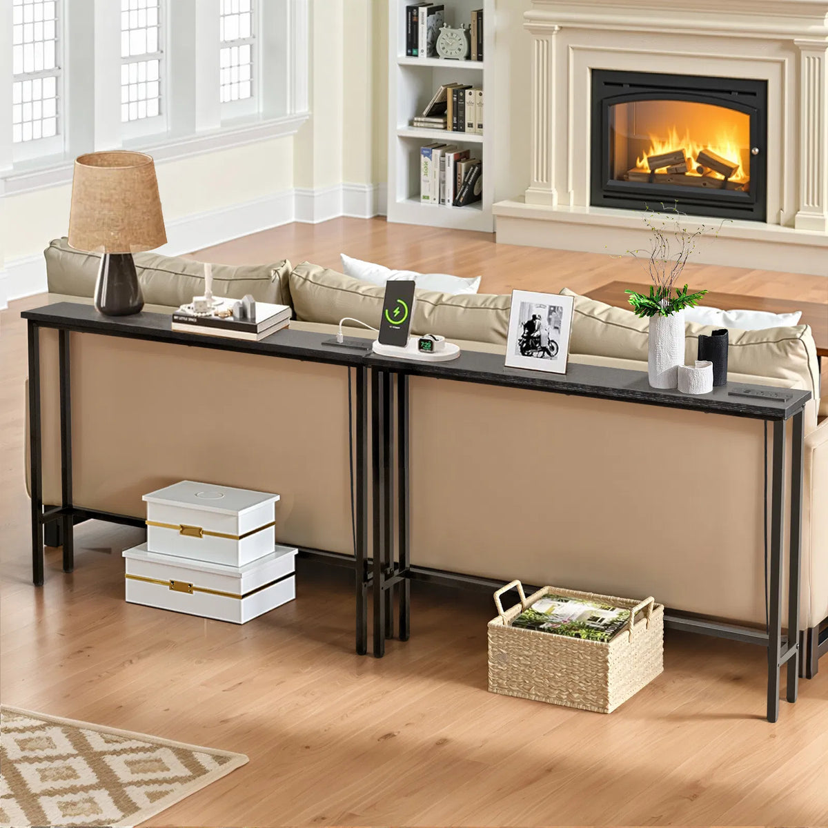 2 Pack 39.4" Narrow Console Sofa Table with Power Outlets and USB Ports - view 10