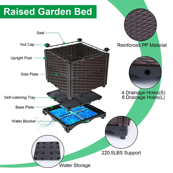 Raised Garden Bed With Self-watering System Rectangle Garden Planter For Garden Patio Balcony Elevated Planter Box - view 4