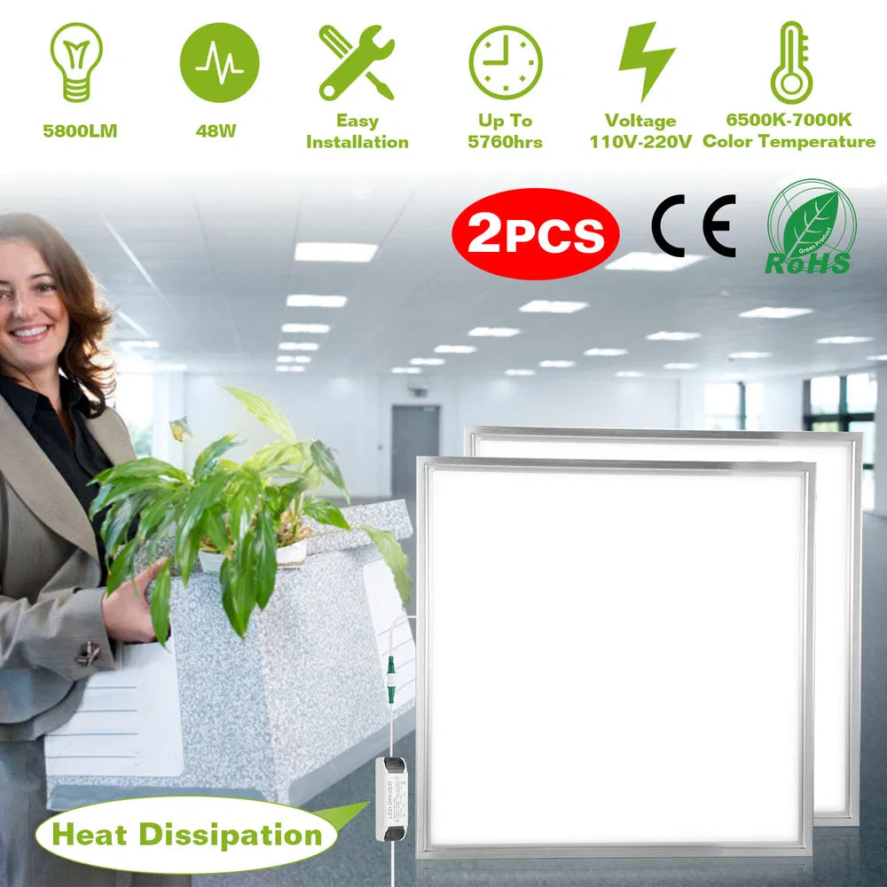 2 PCS 48W 2FT LED Panel Light 5800LM 7000K Ceiling Lighting 150W Equivalent LED Troffer Recessed Edge-Lit - view 4
