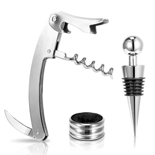3Pcs Corkscrew Bottle Opener Set Tool Foil Cutter Drip Collar - view 5