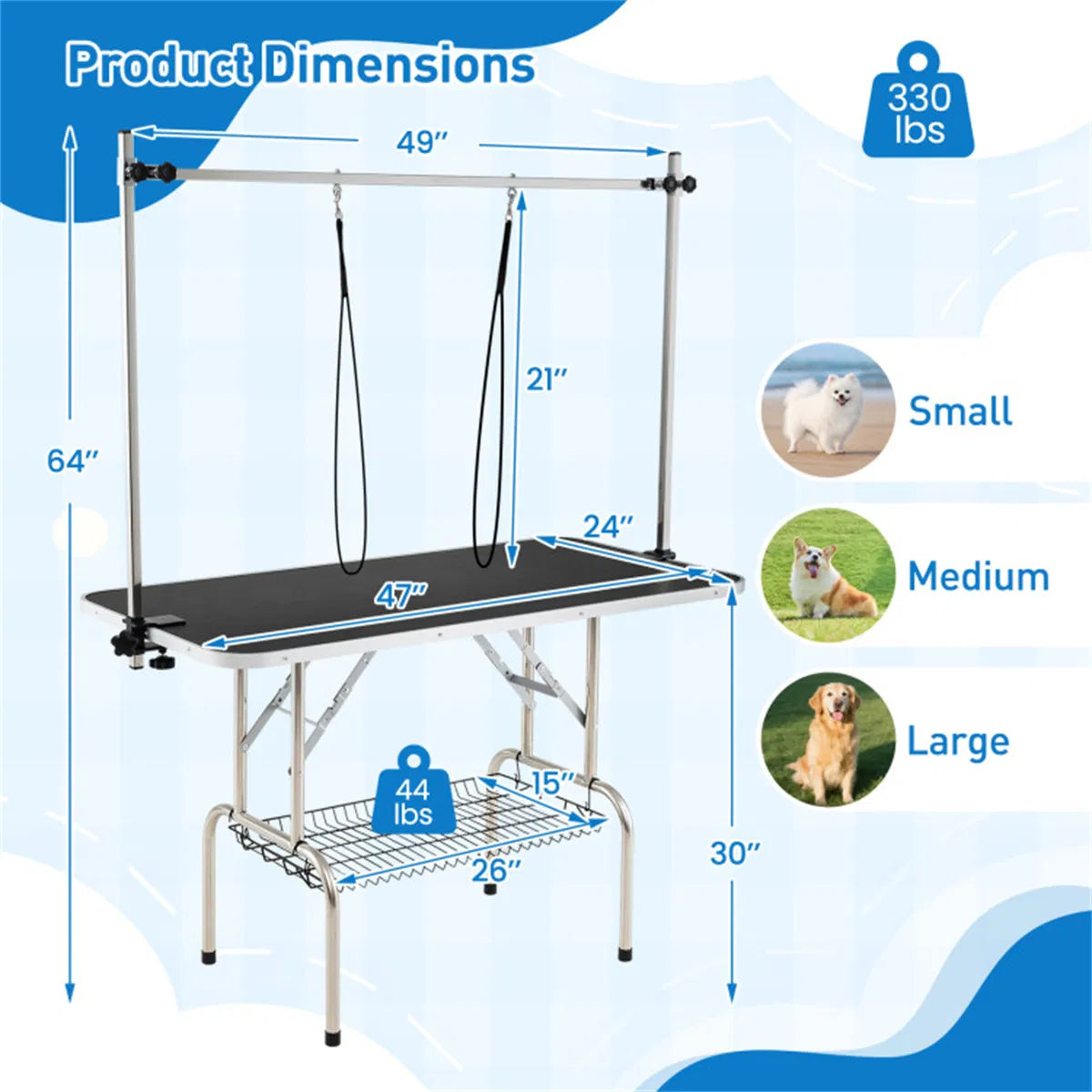 Foldable Pet Grooming Table with Adjustable H-shaped Arms, 330 LBS Capacity for Small-Large Dogs - view 6