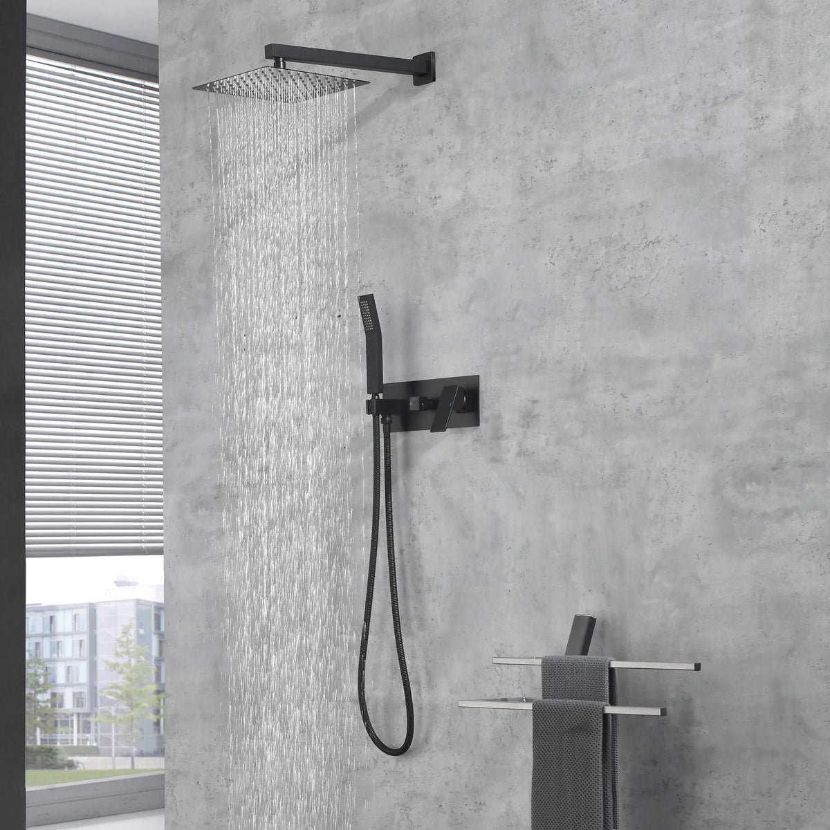 Brass Matte Black Shower Faucet Set Shower System 10 Inch Rainfall Shower Head with Handheld Sprayer Bathroom Luxury - view 9