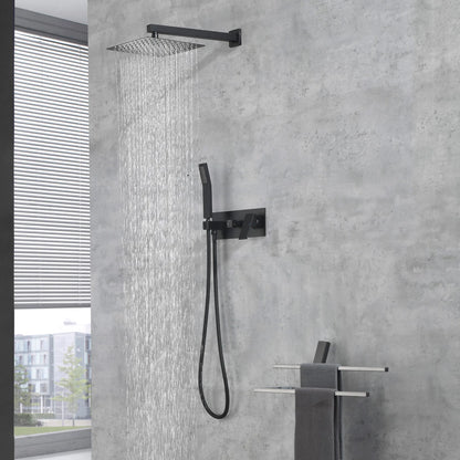Brass Matte Black Shower Faucet Set Shower System 10 Inch Rainfall Shower Head with Handheld Sprayer Bathroom Luxury - view 9