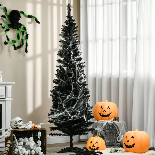 6 Ft Artificial Pencil Christmas Tree, Slim Xmas Tree With 390 Realistic Branch Tips And Plastic Stand, Black - view 4