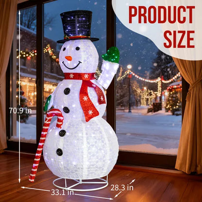 5.7FT Lighted Snowman Holding Candy Cane Christmas Yard Decorations, Pre-lit Pull Up Snowman With 210 White LEDs - view 6