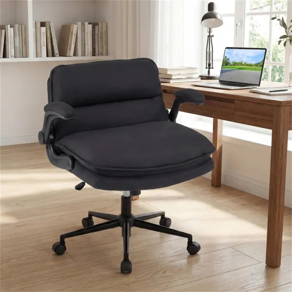 Criss Cross Chair With Flip-Up Arms, Faux Leather Cross Legged Office Chair With Adjustable Height & Rocking Function - view 2