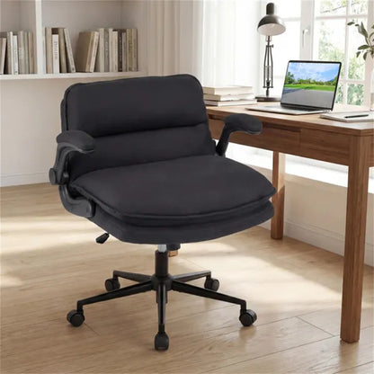 Criss Cross Chair With Flip-Up Arms, Faux Leather Cross Legged Office Chair With Adjustable Height & Rocking Function - view 2