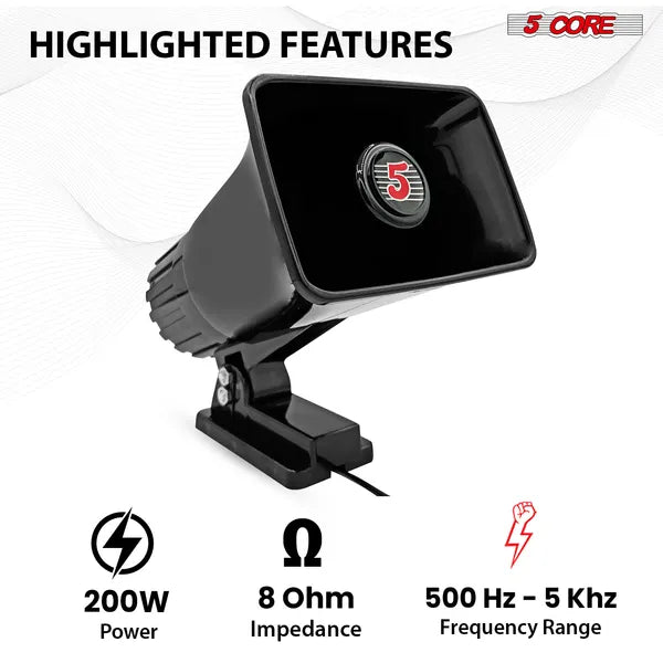 5 Core PA Horn 200W Loud Speaker Pair 6 Inch Bull Horn Loud Audio 80hm All Weather Indoor Outdoor Use - view 3