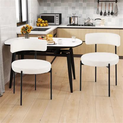 2 PCS White Sherpa Upholstered Dining Chair, Ergonomic Curved Backrest & Wide Round Seat - view 5