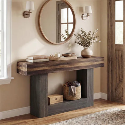 63" Long Narrow Entryway Table With Anti-Tip Safety, Farmhouse Sofa Console Table With 2-Tier Storage For Living Room - view 5