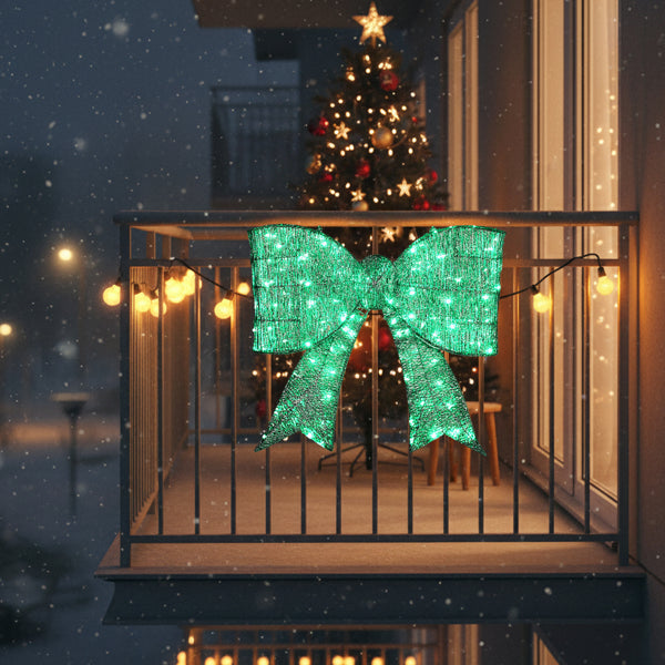 Pre-lit Outdoor Giant Bowknot Christmas Decoration, Lighted Metal Frame With 124 Green LED Lights - view 10